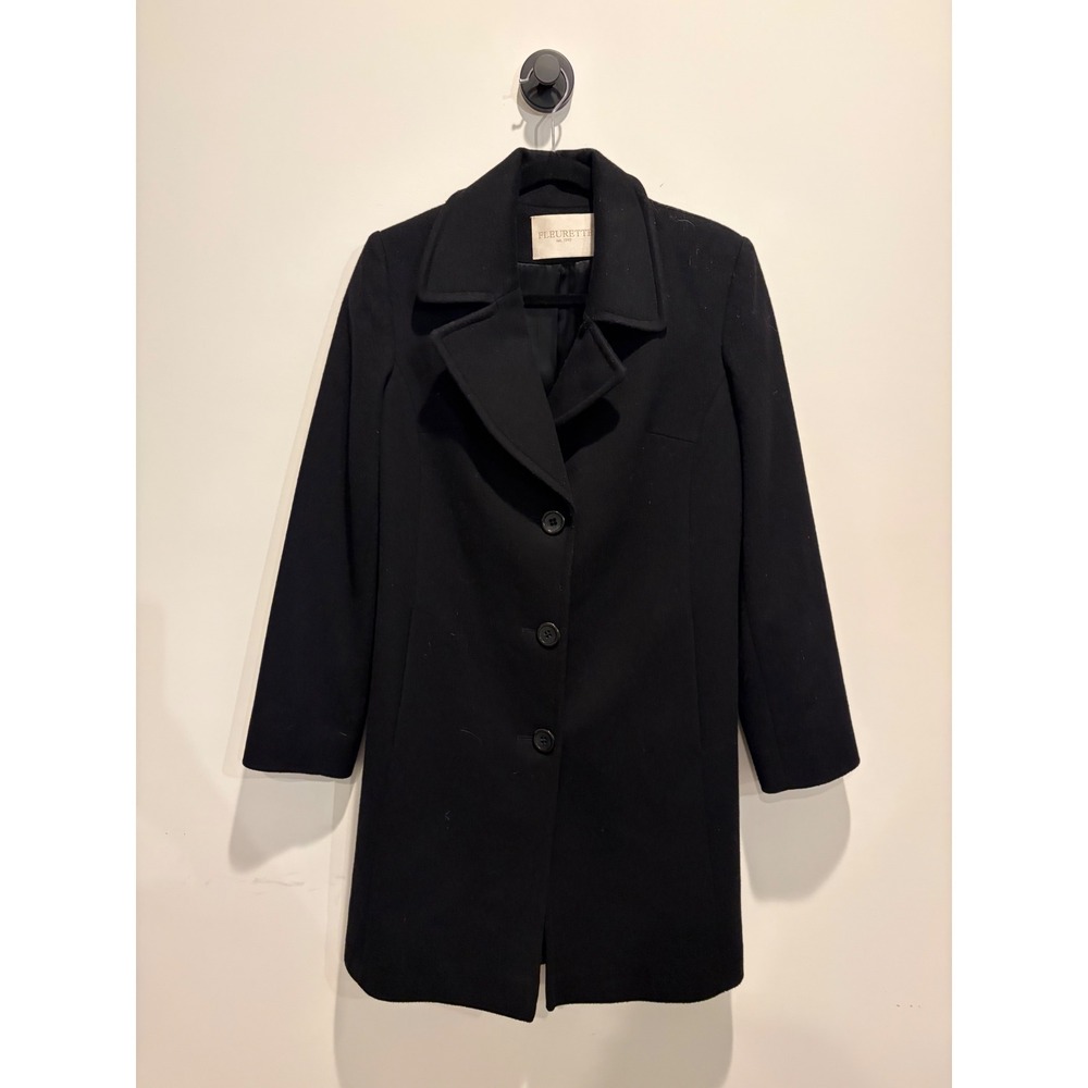 Fleurette Loro Piana Wool Coat Black Notched Lapel 3 Button Mid Length Womens - Picture 2 of 9